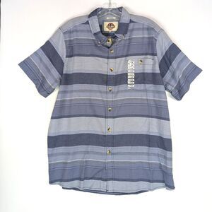 Field & Forest Mens Casual Button Down Shirt Large Blue Stripe S/S NEW